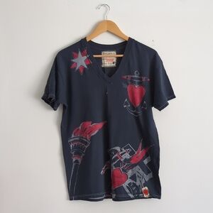 Vintage Rogues Gallery V-neck T-shirt: Russian Gangster Tattoos. USA